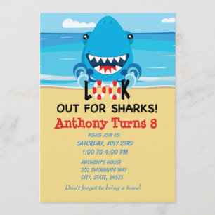 Invitation Attention Aux Requins...Invitation D'Anniversaire 