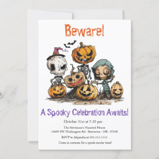 Invitation "Attention ! Une Éffrayante Fête Attend !" Hallowe