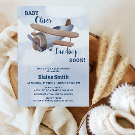 Invitation Atterrissage Bientôt Blue Boy Baby shower d'avion