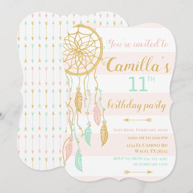 Invitation attrape-rêve bohème (Devant / Derrière)