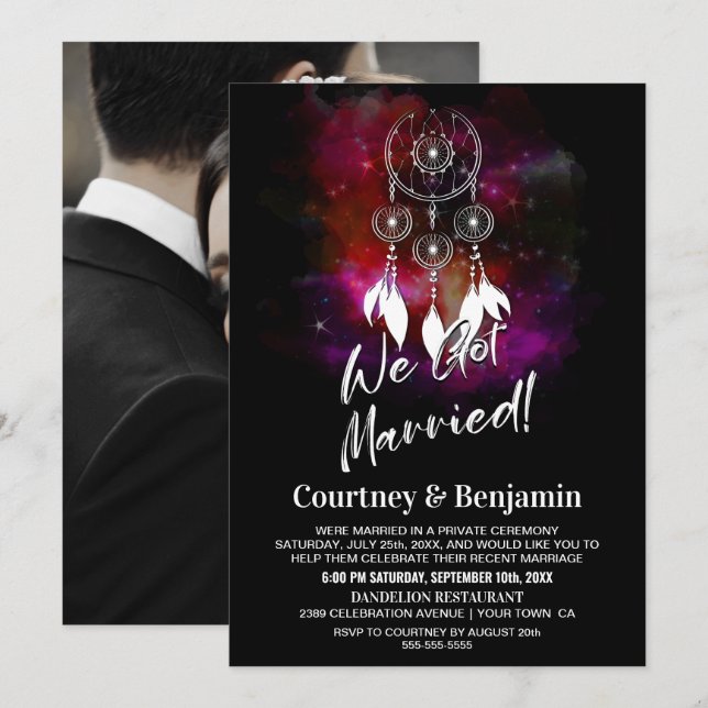 Invitation Attrape-rêve de Nuit Étoilée Réception de Mariage  (Devant / Derrière)