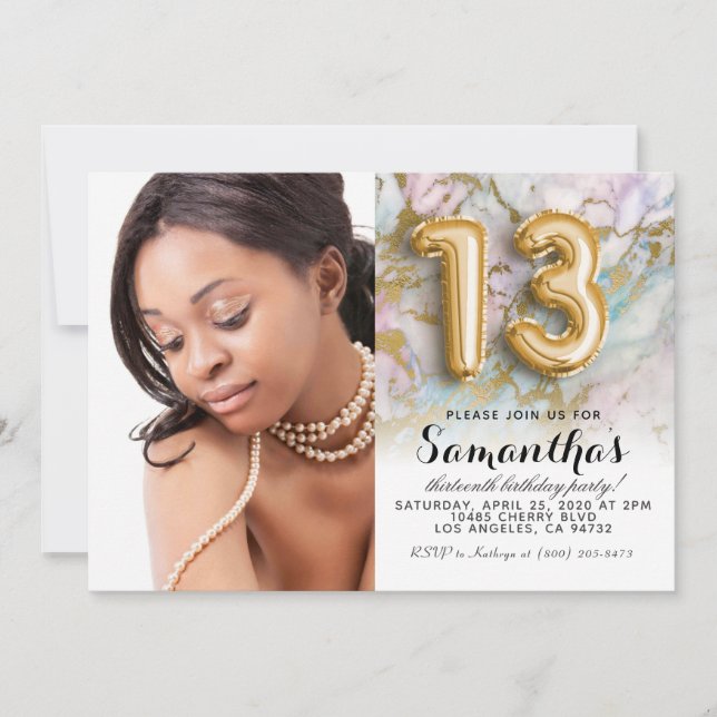 Invitation au 13e anniversaire Marble Gold Portrai (Devant)