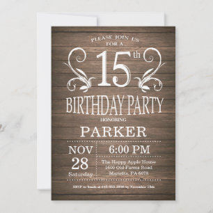 Invitation au 15e anniversaire Floral de bois rust