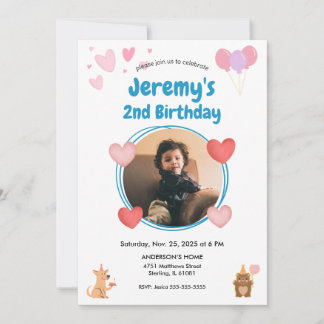 Invitation au 2e anniversaire avec la photo de l'e
