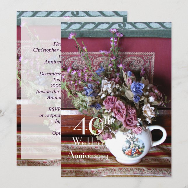 Invitation au 40e Anniversaire de Mariage Théière  (Devant / Derrière)
