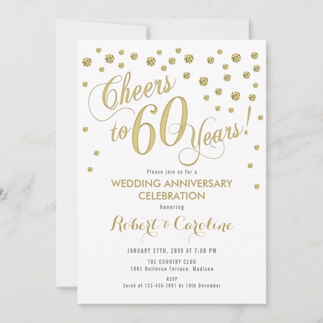 Invitation au 60e Anniversaire de Mariage - Or & B (Devant)
