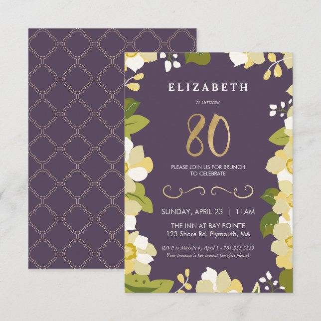 Invitation au 80e anniversaire, Personnaliser Flor (Devant / Derrière)
