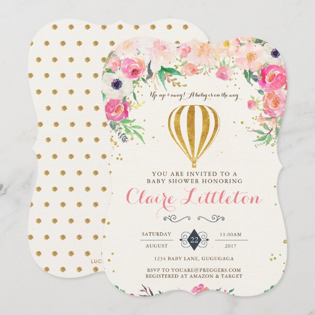 Invitation au Baby shower à ballon à air chaud (Devant / Derrière)