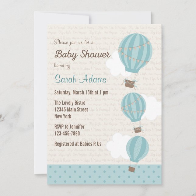 Invitation au Baby shower à ballon à air chaud (bl (Devant)