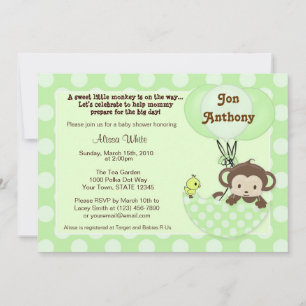Invitation au Baby shower à parapluie de singes Bi