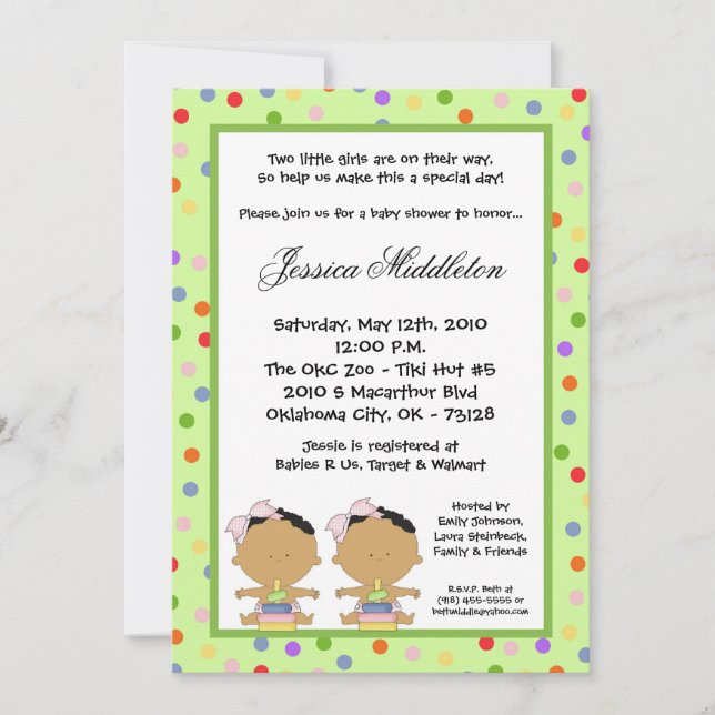 Invitation au Baby shower Afro-Américain TWINS 5x7 (Devant)