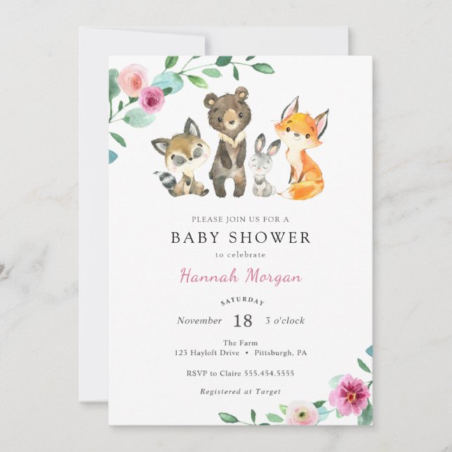 Invitation au Baby shower animal de la forêt de Gi (Devant)