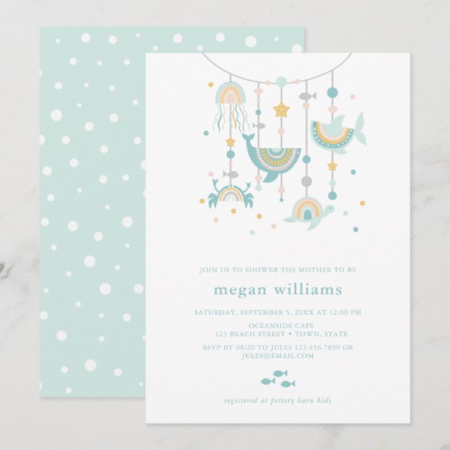 Invitation au Baby shower animal de la mer de Boho (Devant / Derrière)