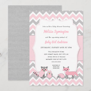 Invitation au baby shower animal en bois rose