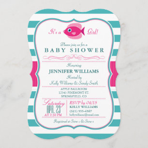 Invitation au Baby shower Aqua et Rose