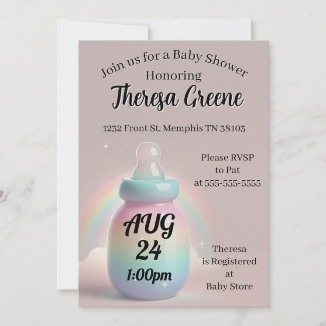 Invitation au Baby shower arc-en-ciel (Devant)