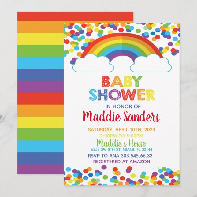 Invitation au Baby shower arc-en-ciel (Devant / Derrière)