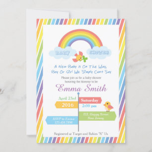 Invitation au Baby shower arc-en-ciel