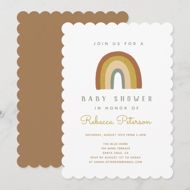 Invitation au Baby shower arc-en-ciel (Devant / Derrière)