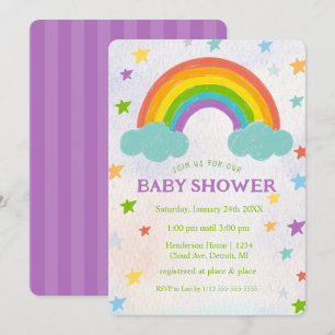 Invitation au Baby shower arc-en-ciel