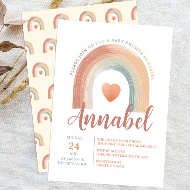 Invitation au Baby shower arc-en-ciel Boho moderne (Modern Boho Rainbow Baby Shower)