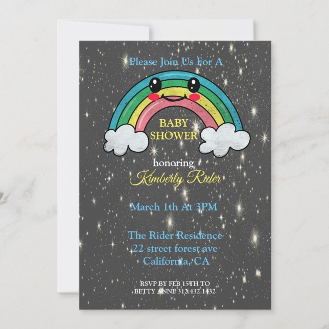 Invitation au Baby shower arc-en-ciel souriant (Devant)