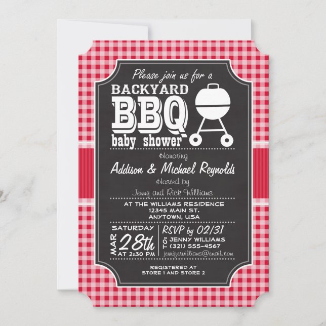 Invitation au Baby shower BBQ En vichy Rouge (Devant)