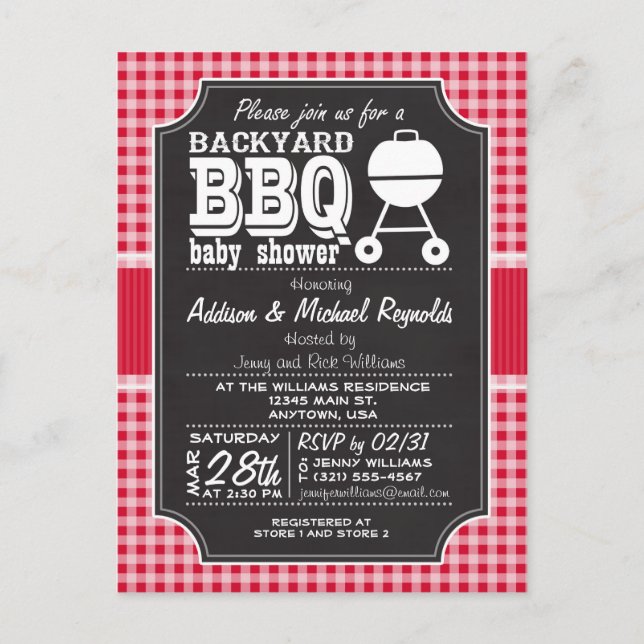 Invitation au Baby shower BBQ En vichy Rouge (Devant)