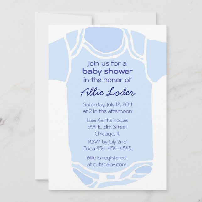 Invitation au Baby shower bleu (Devant)