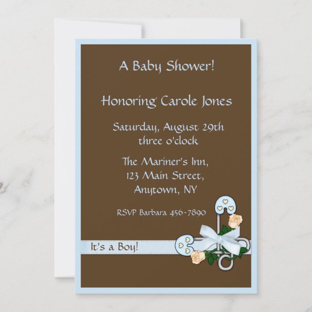 Invitation au Baby shower bleu Brown (Devant)