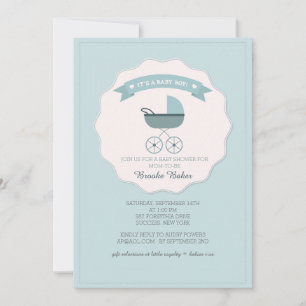 Invitation au Baby shower Blue Baby Carriage