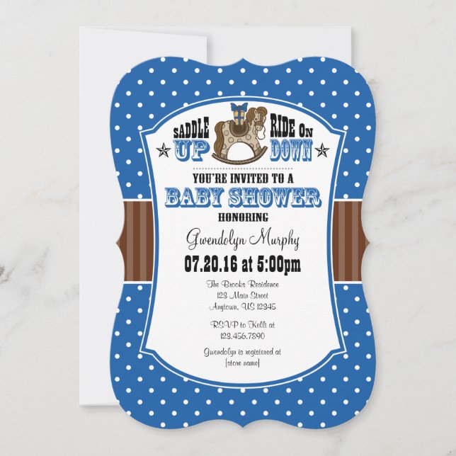 Invitation au Baby shower Blue Brown Cowboy (Devant)
