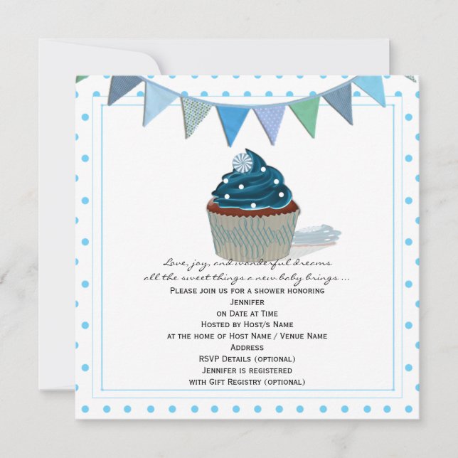 Invitation au Baby shower Blue Cupcake (Devant)