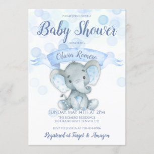 Invitation au Baby shower Blue Elephant Boy
