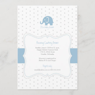 Invitation au Baby shower Blue Elephant Polkadot