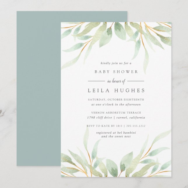 Invitation au Baby shower botanique aérien (Devant / Derrière)