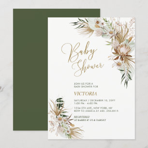 Invitation au Baby shower Botanique Green & Gold B