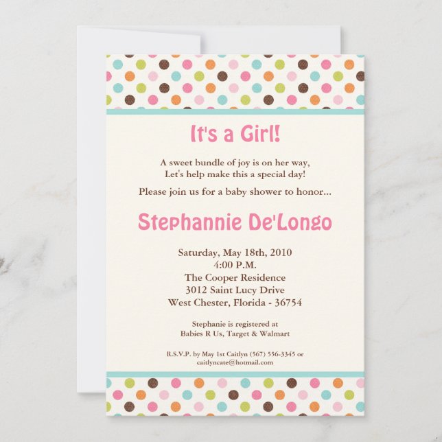 Invitation au Baby shower Bubblegum Polka Dot Pok  (Devant)