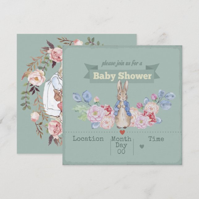 Invitation au Baby shower Bunny (Devant / Derrière)
