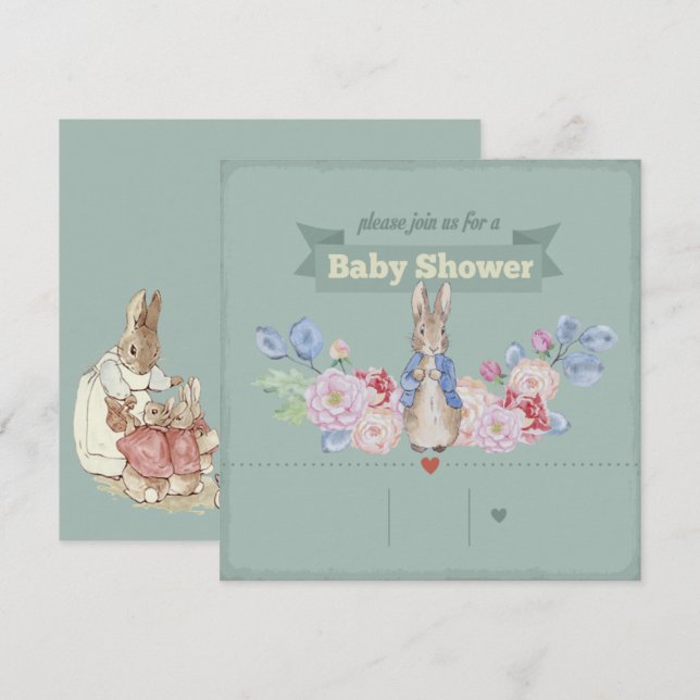 Invitation au Baby shower Bunny (Devant / Derrière)