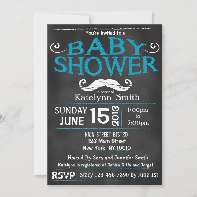 Invitation au Baby shower Chalkboard Mustache (Devant)