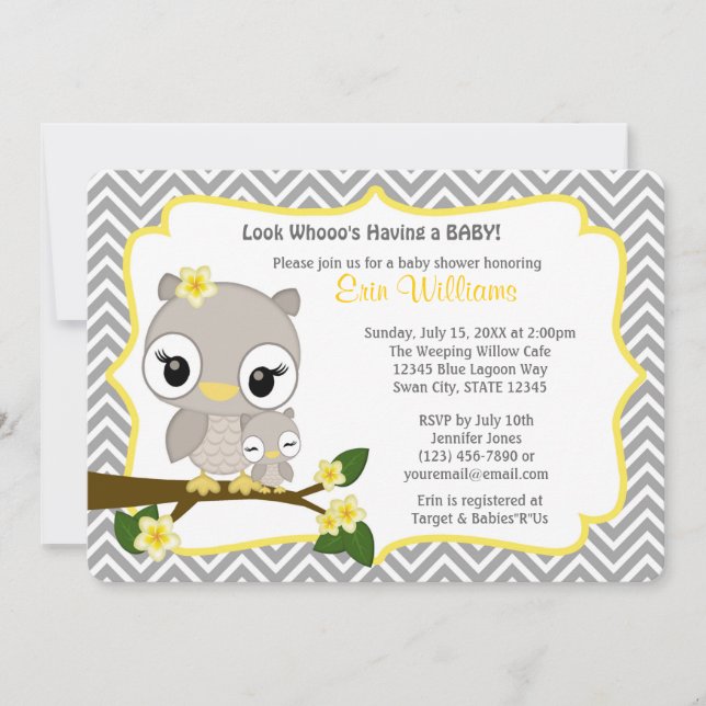 Invitation au Baby shower Chevron Grey Jaune 160 (Devant)