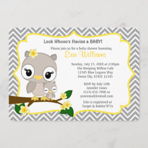 Invitation au Baby shower Chevron Grey Jaune 160