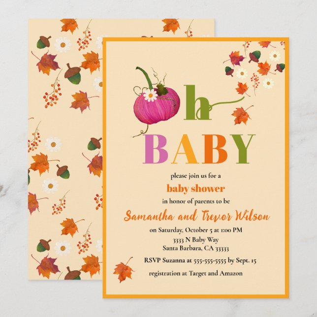 Invitation au Baby shower Citrouille d'automne (Devant / Derrière)