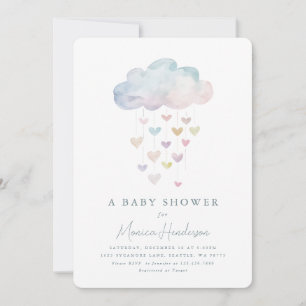 Invitation au Baby shower Cloud et Coeurs