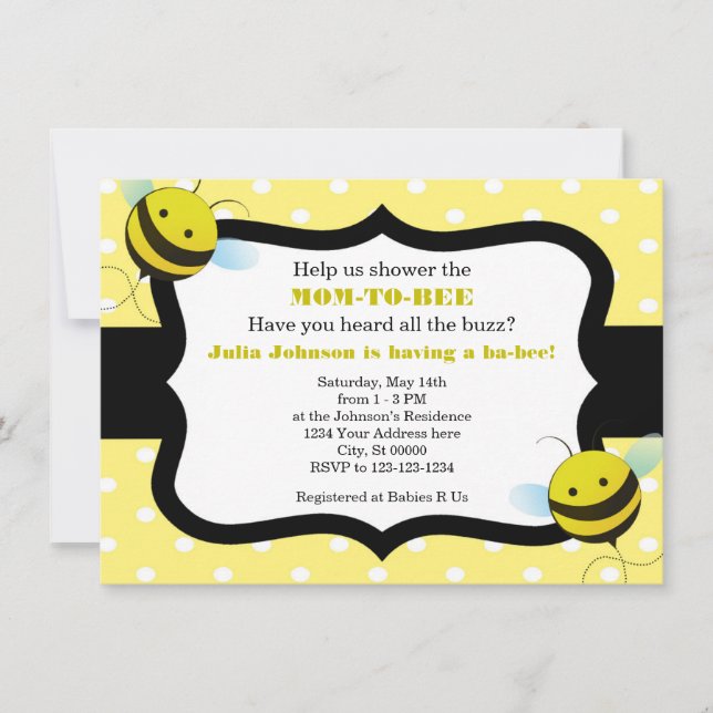 Invitation au Baby shower d'abeilles (Devant)