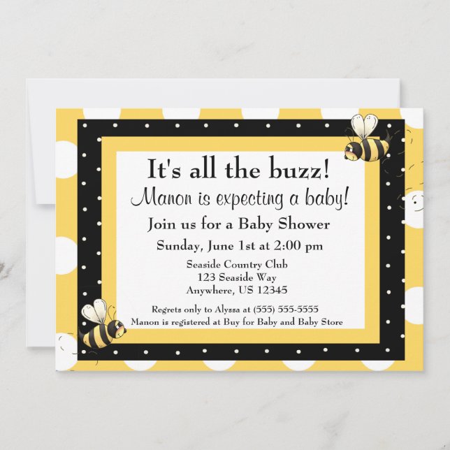 Invitation au Baby shower d'abeilles (Devant)