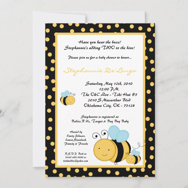 Invitation au Baby shower d'abeilles à miel de 5x7 (Devant)