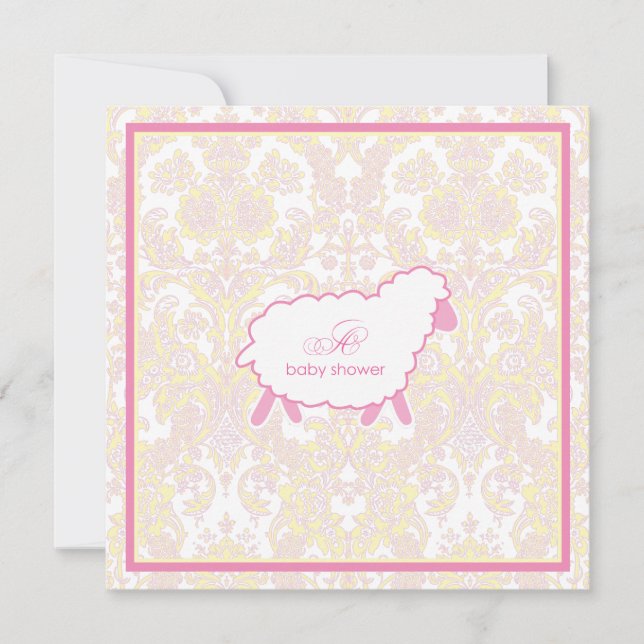 Invitation au Baby shower d'agneau| Rose (Devant)