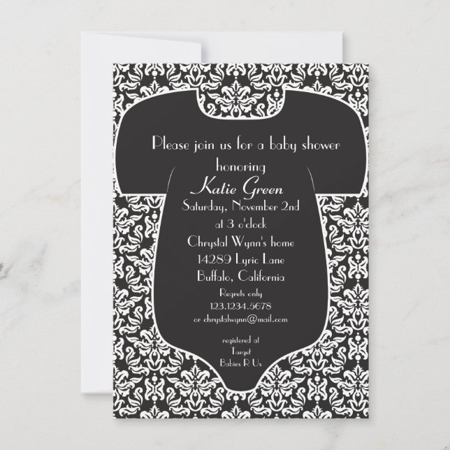 Invitation au Baby shower Damas - Noir (Devant)
